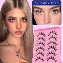 6Pairs Anime Lashes Clear Band Eyelashes Natural Crossed Wispy Fake Eyelashes Cosplay Makeup Tools - Black - View 5