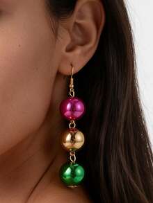 Colorful Ball Drop Dangle Earrings For Women 3 Tier Multicolor Bead Statement Long Earrings Party Holiday Ear Jewelry - Multicolor - View 1