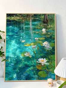 1 Set Of Digital Oil Painting Set, Suitable For Beginners, Clear Lotus Pond-Adult Beginner Set, Birthday Gift, Anniversary Gift, Holiday Gift, Home Decoration. - A - View 3