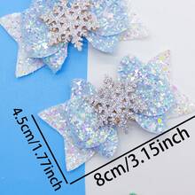 2pcs Frozen Princess Glitter Blue Snowflake Hair Clips, Sequin Bow Side Hair Accessories, Girls Party Gift Hair Accessories - Blue - View 3