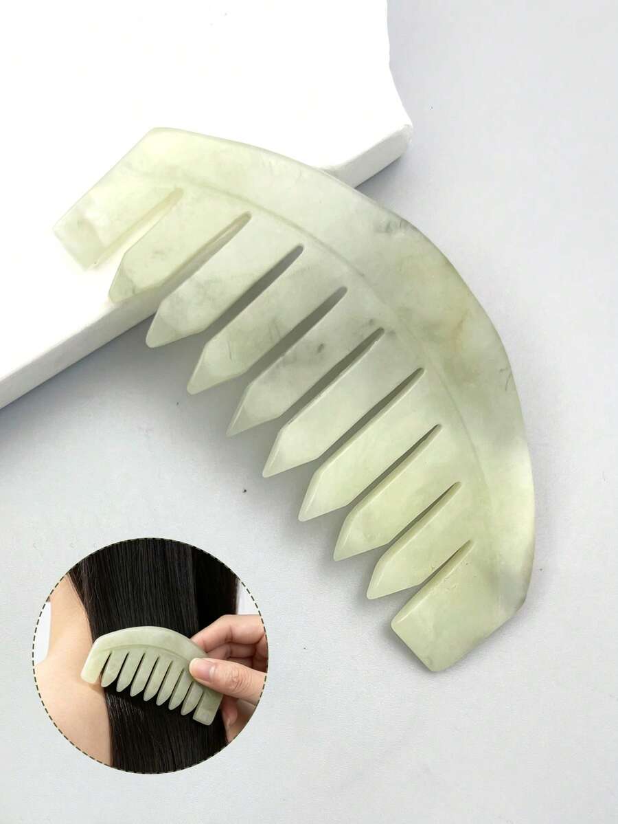 INYUSUN 1pc Xiuyan Jade Gua Sha Comb, Jade Stone Skin Massage Relaxation Tool, Suitable For Head Care