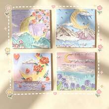 Ins Style 3D Brushstroke Oil Painting Sticky Notes, Home Desk Decor, Romantic Mountain & Flower Landscape Memo Pads, 1 Set Of 4 Designs, Suitable For Journal Decoration - Multicolor - View 2