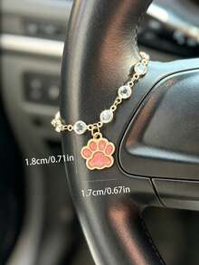 1pc Alloy Cat Paw Pendant With Rhinestones Crystal Car Steering Wheel Decoration, Car Interior Decoration Accessory, Car Hanging Ornament - A - View 5