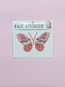 1 Sheet Red Butterfly Pattern Crystal Face Jewel Stickers, Self-Adhesive Round Teardrop Rhinestone Face Gems, Shiny Stick-On Diamonds, DIY Eye Makeup Decor For Rave, Festival, Halloween And Party Looks - Multicolor - View 4