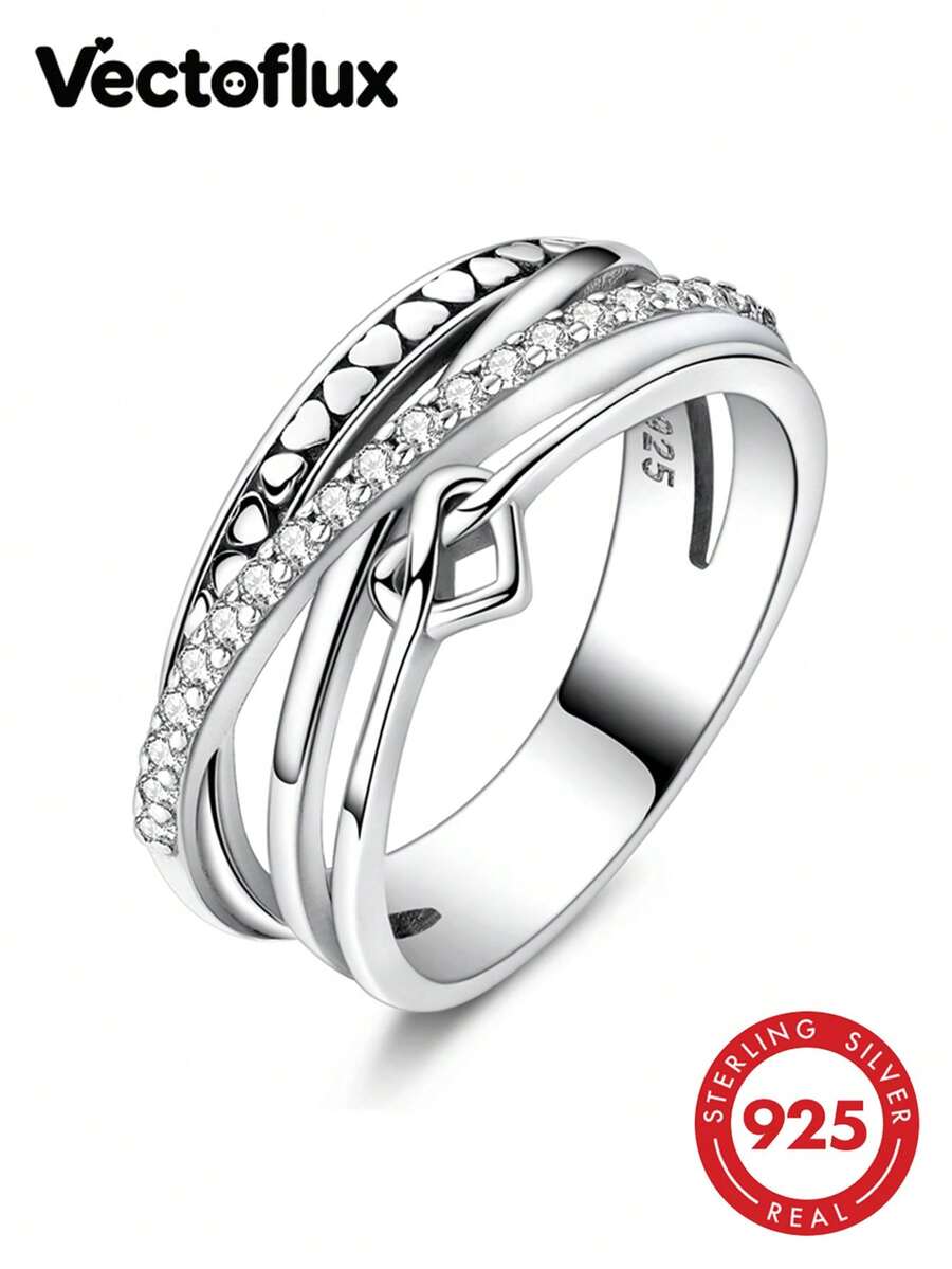 Vectoflux S925 Sterling Silver Women's Multi-Layer Intertwined Heart Rings, Classic Engagement Wedding Jewelry - Silver - View 1