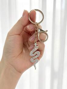 Creative Rhinestone Snake Keychain Pendant, Artificial Diamond Decorated Snake Personalized Interesting Key Chain, Key Decoration Accessory, Car Key Ring Pendant, Gift For Friends - Snake - View 1