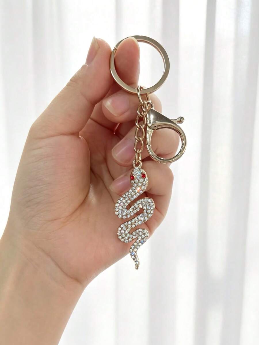 Creative Rhinestone Snake Keychain Pendant, Artificial Diamond Decorated Snake Personalized Interesting Key Chain, Key Decoration Accessory, Car Key Ring Pendant, Gift For Friends - Snake - View 1