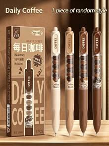 1/4pcs Daily Coffee DIY Beaded Clickable Neutral Ink Pens, Quick-Dry Black Ink Ballpoint Pens, Soft Grip Ergonomic Highly Attractive Student Writing Stationery, Learning Supplies, Back To School Gift For Friends - Coffee Beans - View 8