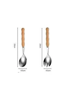 1pc Stainless Steel Salad Mixing Cooking Fish Frog Spoon Commercial Rice Spoon Creative Mini Wooden Handle Serving Fork Spoon - View 8