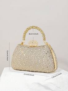 1pc Gold Glitter Double-Sided Rhinestone Decor Handbag, Elegant Clutch Bag With Metal Chain Strap, Suitable For Evening Party, Wedding, Gala, Gift For Women - Gold - View 3