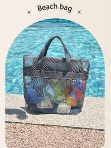 1pc Beach Mesh Tote Bag, Foldable Breathable Large Capacity Toiletry Storage Travel Handbag, Transparent Storage Bag, Multi-Functional Storage Bag, Mother And Baby Supplies Storage Bag - Multicolor - View 3