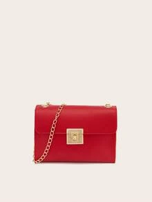 1pc Women's Sweet Style Multi-Color Chain Small Square Bag, Textured Flap Lock Bag, Versatile Shoulder Crossbody Small Bag - LB617 - View 4