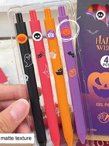 4pcs 0.5mm Black Quick Dry Retractable Gel Pens, Christmas Halloween Limited Edition Stationery, Great For Daily Use And Holiday Small Gifts, Kids - Multicolor - View 3