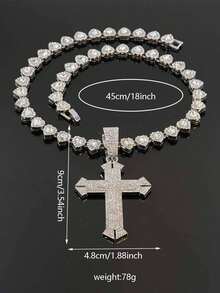 European And American Hip Hop Full Rhinestone Cross Pendant Necklace, Heart-Shaped Rhinestone Chain Men's Cool Accessory, Street Style Personalized Jewelry Gift - Cross Pendant Necklace - View 3