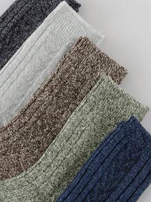 Men's 5 Pairs Random Color Retro Cable Knit Mid Calf Socks, Thick Warm Textured Crew Socks For Autumn Winter Daily Wear - Multicolor - View 6