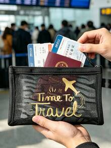 Airplane Theme Mesh File/Passport Organizer Bag & Stationery Storage Pouch, Lightweight And Portable, Suitable For Travel And Vacation, Also Applicable For Daily Storage Of Receipts, Stationery And Other Items - Multicolor - View 2