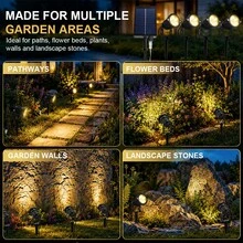 Smart Solar LED Lawn Spotlight, Solar Landscape Light, Outdoor Yard Decorative Light, Available In 1-To-2/1-To-4 Specifications, Equipped With Solar Rechargeable Lithium Battery, Light-Sensitive Automatic On/Off. 1-To-2 Cable Length 150CM, 1-To-4 Cable Length 363CM, Soft Warm White Light, Adjustable Lamp Head Angle, Supports Ground Stake And Wall Mount Dual Installation, Suitable For Yard Walkways, Flowerbeds, Greenery, Landscape Rocks, Wall Atmosphere Decoration. - Warm Light - Solar Powered - View 5