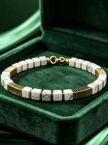 1pc Men's Bracelet, Made Of Natural Gemstones Like White Marble And Hematite, Featuring A Spiral Effect, An Original And Personalized Gift. - Multicolor - View 4