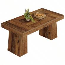 LITTLE TREE 140cm Rectangular Wood Dining Table For 4 People Mid Century Modern Dinner Table With Double Pedestal Rustic Brown For Dining Room Kitchen - Rust Brown - View 9