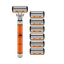 Men'S High-End Manual Razor Featuring A Yellow And Black Porcelain Design - Equipped With Stainless Steel Six-Layer Blades For A Smooth And Shave, Perfect For Grooming Beards And Mustaches. - Orange Color - View 16