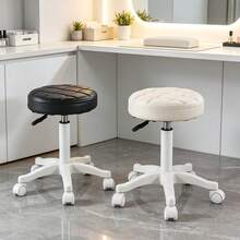 PU Leather Circular Rolling Stool With Adjustable Rotation Height For Home Office, Drawing Laboratory, Kitchen With Wheels, Massage Office Chair - Black - View 8