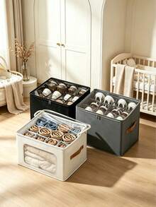 1pc Foldable Fabric Shoe Box With Transparent Lid, Divided Storage Bin, Dust-Proof And Moisture-Proof, Large Capacity Multi-Functional Organizer Basket For Home - Multicolor - View 1