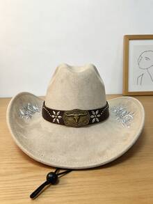 1pc Women's Embroidered Faux Suede Western Cowboy Hat, Wide Brim Rivet PU Decor Outdoor Hat, Suitable For Party And Daily Wear - Top Hat - View 12