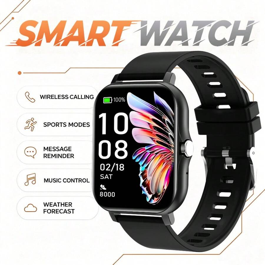 1pc Men's & Women's Comfortable Silicone Strap Sports Smart Watch, Upgraded Version With Wireless Calling, Pedometer, Calorie, Activity Tracking, Multiple Sports Modes, Remote Camera Control, Music Playback Control, Alarm Reminder, Message Notification, Multi-Function Sports Smart Watch, 1.83-Inch HD Full Screen Touch, Compatible With Android And IOS System Phones, Suitable As Holiday Gift