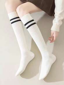 2‑Colors Women Classic Versatile Ribbed Slouch Mid‑Calf Socks, Solid Color Soft Knit Socks, Comfortable Balletcore Preppy Fall Winter Casual Socks - Multicolor - View 12