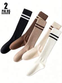 2‑Colors Women Classic Versatile Ribbed Slouch Mid‑Calf Socks, Solid Color Soft Knit Socks, Comfortable Balletcore Preppy Fall Winter Casual Socks - Multicolor - View 11