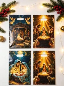 1 Set Christmas Storage Bag, Featuring Religious Nativity Scene Design, Holiday Gift Bag, Suitable For Storing Small Items And Decorations, Applicable For Home Storage, Party Gift Packaging, Craft Supplies Organization And Small Item Packing - Multicolor - View 5