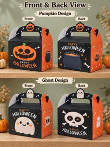 12 Halloween Candy Boxes, Reusable Handheld Gift Boxes, Pumpkin Ghost Skull Pattern, Cute Spooky Style Treat Containers, Suitable For Halloween Trick Or Treating, Halloween Party Favors, Candy And Cookie Packaging - Multicolor - View 5