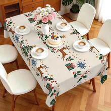 1pc Nordic Reindeer Christmas Tablecloth, Christmas Tree Gift Box Bell Holly Berry Print Pattern, Polyester Material Single-Sided Print, Suitable For Tabletop, Washable And Reusable, Suitable For Indoor, Outdoor, Yard, Wedding, Banquet, Party, Outdoor Dining, Winter Holiday Dinner Table Setting, Christmas Home Decor - Multicolor - View 10