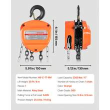 Polipasto de Cadena Manual, Polipasto de Polea Resistente con Cadena Galvanizada G80 Mejorada, Altura de Elevación de 6 m Carga de 1 T para Garaje, Almacén y Maquinaria Automotriz, Naranja - 11,6 kg - Ver 11