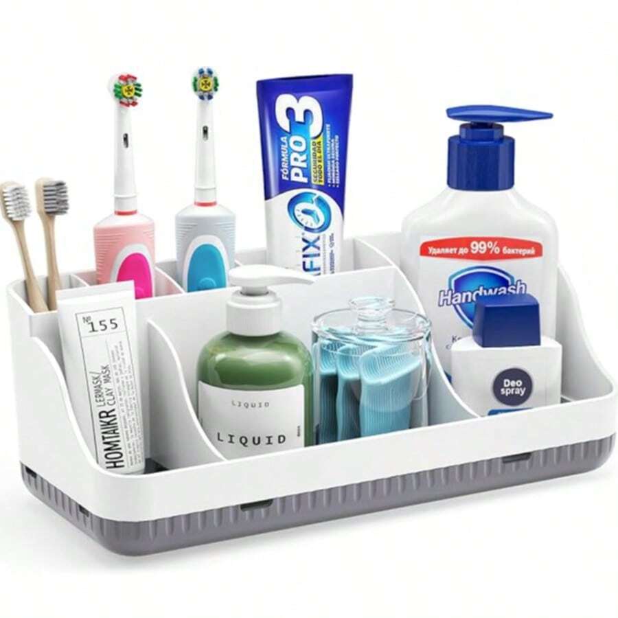 7-Slot Detachable Non-Slip Toothbrush Holder, Bathroom Countertop Electric Toothbrush & Toothpaste Storage Rack, Home Toiletries Organizer, Bathroom Vanity Organizer Accessory, Living Room Home Decor, Bathroom Decor, Bedroom Decor & Accessories - Multicolor - View 1