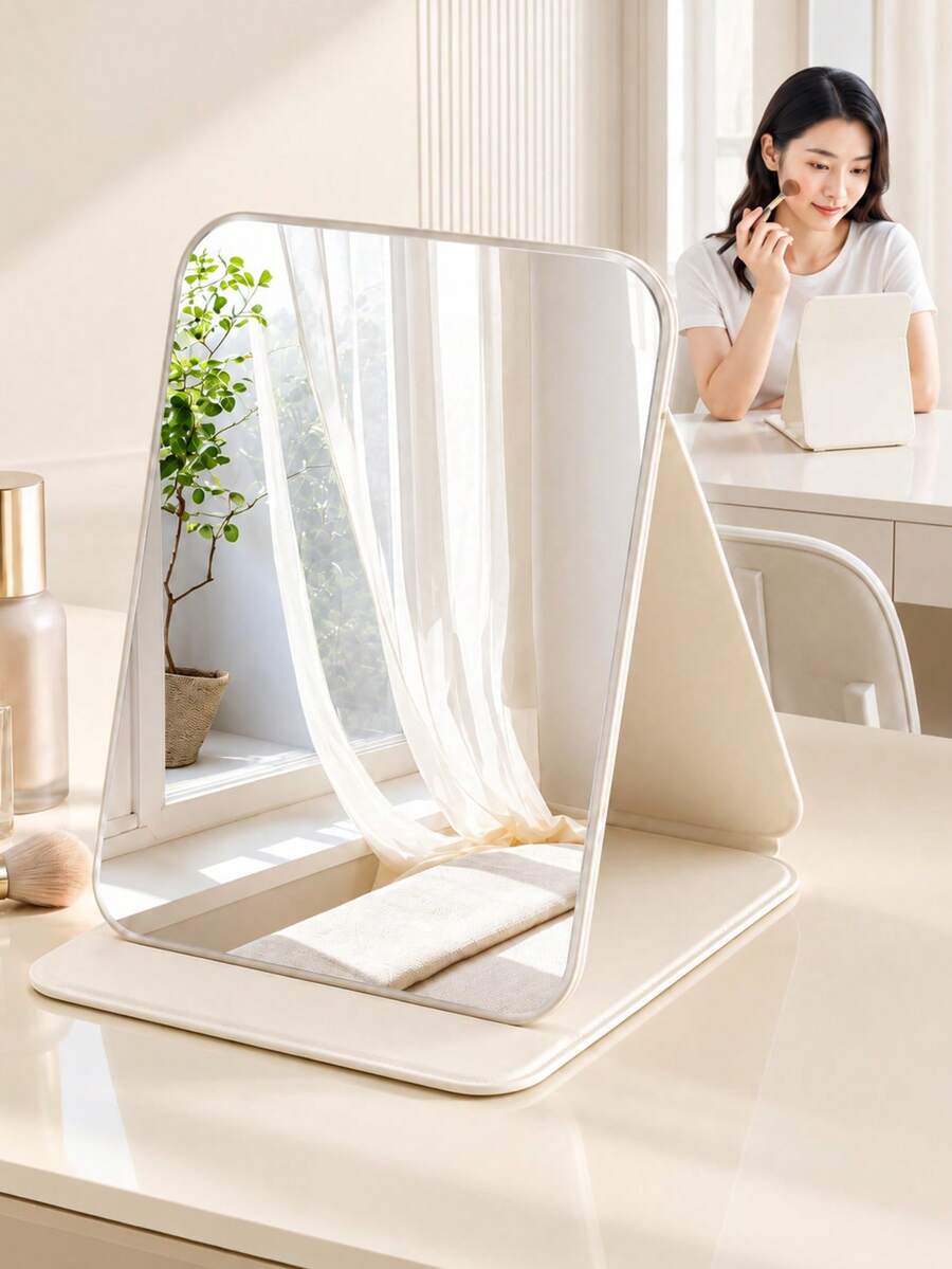 1pc Foldable Makeup Mirror, Portable Desktop Vanity Mirror, Large Size Clear Imaging, Desktop Makeup Mirror With Flip Stand, Portable Makeup Mirror, Suitable For Student Dorm, Bedroom, Travel, Daily Beauty Makeup Tool - Multicolor - View 1