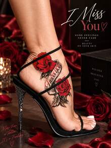 Blue Rose & Cross Temporary Tattoo For Women, Gothic Floral Body Art Sticker, Waterproof Long-Lasting Ankle & Foot Tattoo, Easy To Apply, Romantic Rose Design For Party, Festival, Cosplay & Everyday Style - Multicolor - View 5