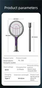 scbestuygo Foldable Telescopic Electric Mosquito Swatter, USB Rechargeable, 1200mAh Battery Life, Indoor Pest Control, Suitable For Home Users, Renters, Office Workers And Student Dorms - Dark Grey - View 8