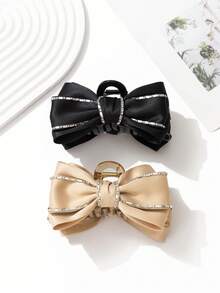 1pc Women's Solid Color Rhinestone Triple Layer Bow Large Hair Claw Clip, Triple Layer Bow Large Hair Claw Clip, Versatile Hair Accessory For Daily/Date/Commute - Multicolor - View 6