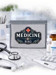 網格化妝包，印有「My Medical Stuff」卡通紅十字圖案，紅色加厚便攜收納包，化妝包，護膚包，旅行必需品，宿舍用品，新娘禮物，母親節禮物，生日禮物，送給朋友和老師的禮物，收納包，浴室收納包，珠寶收納包，唇彩和化妝品收納包，學生宿舍盥洗包，送給妻子、家人、朋友、同事的禮物 - 彩色 - 查看 11