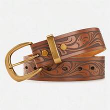 Men's Full Grain Leather Belt With Rounded Horseshoe Prong Buckle And All-Over Western Scrollwork Embossed Strap - ST055 - View 12