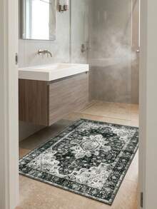 1PC Black White Gray Vintage Persian Pattern Bohemian Style Faux Cashmere Rectangular Area Rug, Distressed Mottled Details, Machine Washable, Suitable For Living Room Bedroom Home Decor, All Season Use, Aesthetic Home Decor - Multicolor - View 6