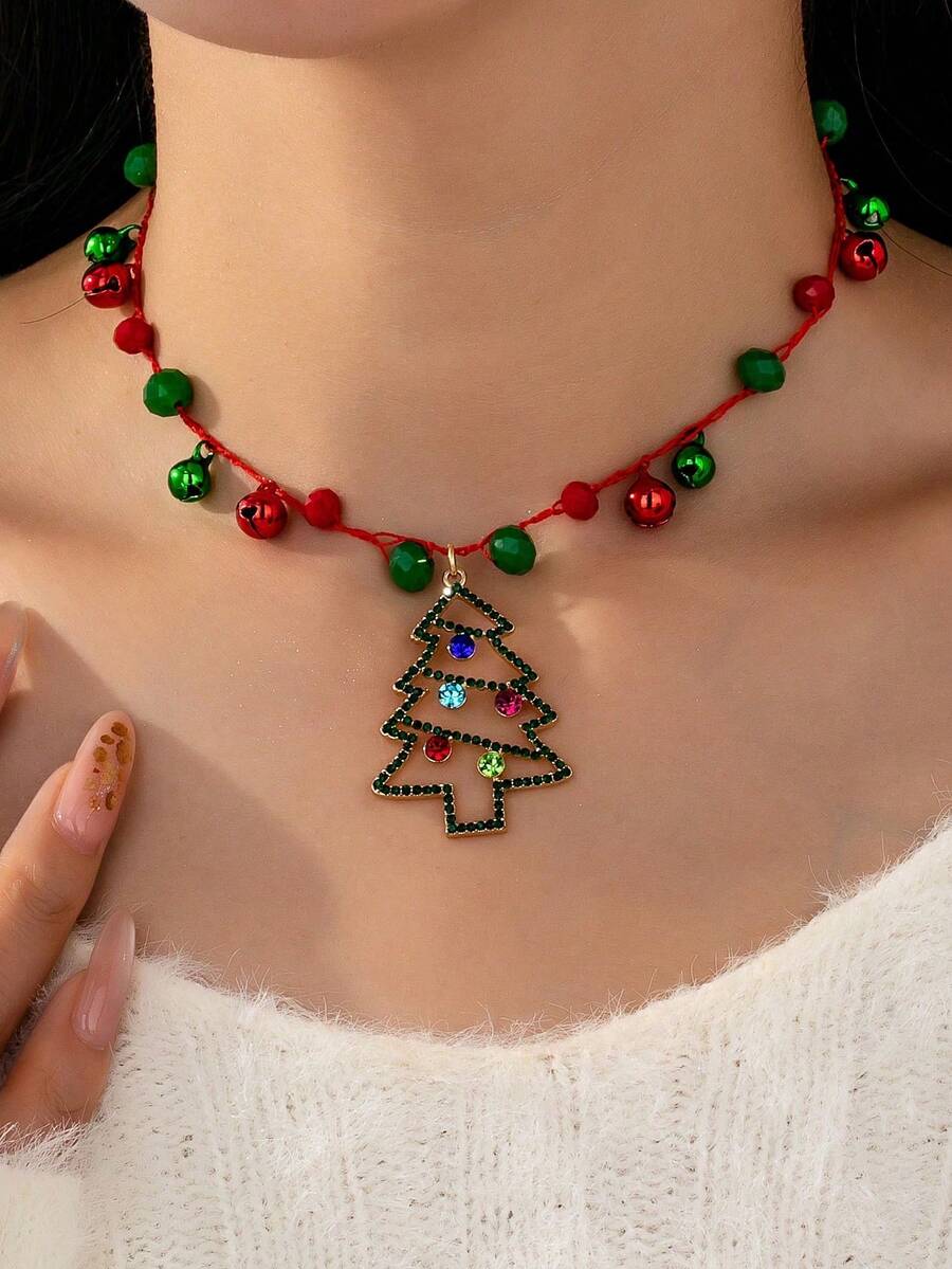 1 Pc Rhinestone Decor Sparkling Christmas Tree Pendant Necklace, Xmas Jewelry Gift For Women - Christmas Pendant Necklace - View 1