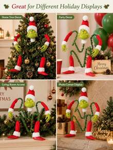 The Grinch The Grinch 1 Set Christmas Tree Topper Decor, Green Monster Head Arms Legs Set, Poseable Christmas Tree Ornament For Xmas Tree Party Holiday Home Decoration - Cartoon - View 1