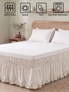 1pc Taupe Gray Bed Skirt With Matching Ruffles At The Bottom Hem (1 Pc), Simple Classic Daily Style,Made Of Comfortable And Breathable Polyester Fiber, Suitable For All Seasons. Perfect For Bedroom Layout And Home Decoration, Stylish Ruffle Bedding - Beige - View 4