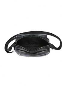 Men's Flip Shoulder Bag, Soft Leather Texture, Multiple Pockets, Casual Shoulder Bag - Black - View 8