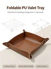 1PC Foldable Leather Multi-Function Storage Tray, Suitable For Storing Keys, Jewelry, Coins And Other Items, Desktop Storage Organizer, Desktop Storage, Enclosure Design Prevents Small Items From Rolling Off, Can Be Flattened When Not In Use To Save Space, Suitable For Entryway Key Storage, Doorway Coin Storage, Vanity Jewelry Storage, Office Desk Small Stationery Storage, Bedside Table Personal Item Storage, Also Can Be Used As A Gift. - Multicolor - View 6