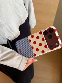 Double Layer Matte Polka Dot & Striped Phone Case Compatible With IPhone 18 Pro Max, 17 Pro Max, 16 Pro, 15 Pro, Autumn/Winter Niche Style Anti-Drop Protective Cover - Red Polka Dot - View 2