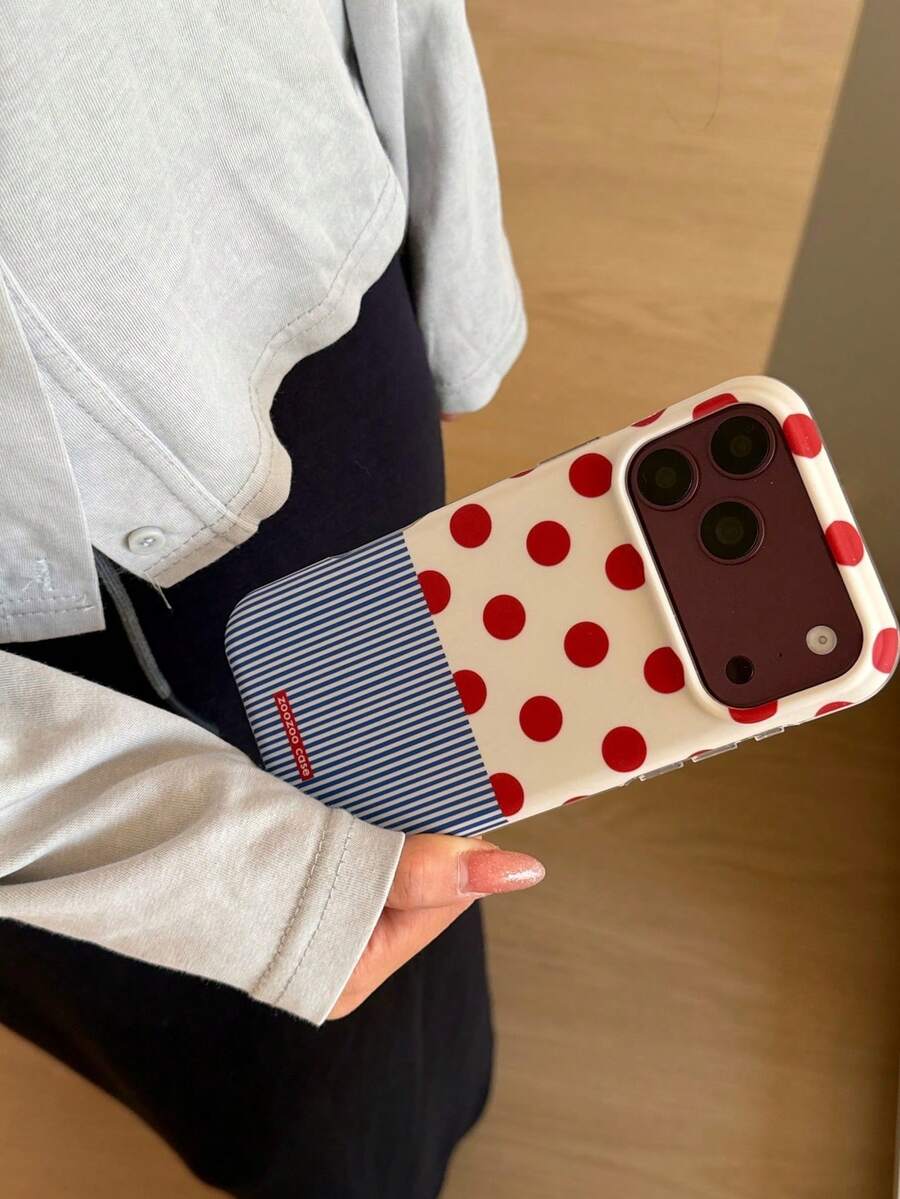 Double Layer Matte Polka Dot & Striped Phone Case Compatible With IPhone 18 Pro Max, 17 Pro Max, 16 Pro, 15 Pro, Autumn/Winter Niche Style Anti-Drop Protective Cover