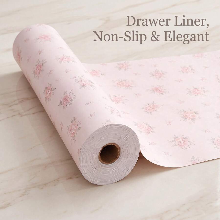 1 Roll, Rose Print, Kitchen Cabinet Mat, Suitable For Cabinets, Drawers, And Refrigerators, Can Be Cut, Easy To Clean, Waterproof, Oil Resistant, Moisture-Proof, Kitchen Countertop Padding, Furniture Cabinet Drawer Storage And Organization - View 1